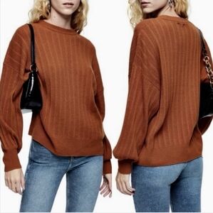 Topshop Cashmere Blend Knit Crew Neck Ribbed Casual Fall Long Sleeve Sweater - S